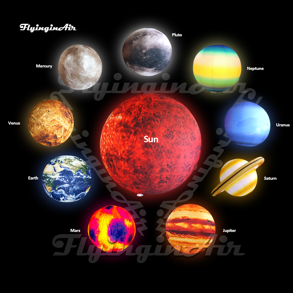 planetas de sistema solar inflables enormes colgantes/sobre el suelo con luz LED para decoración de fiestas