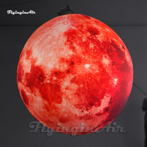 Bola lunar inflable gigante roja colgante con luz LED