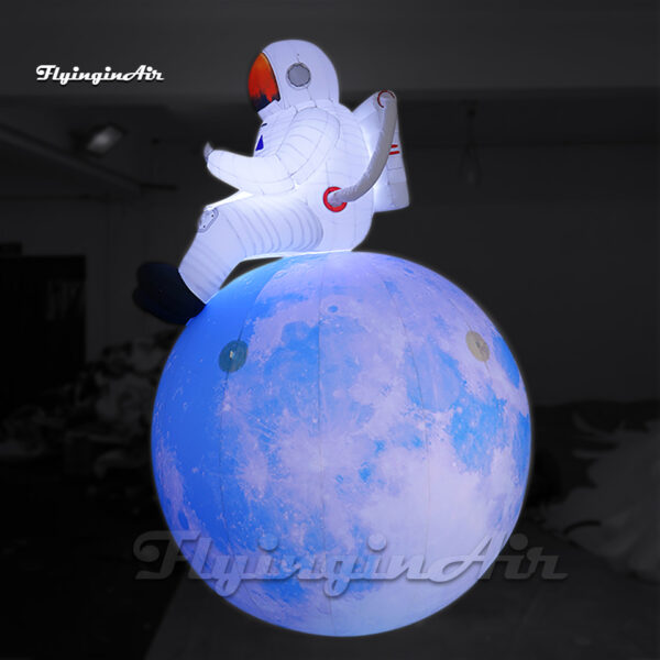 Figura Inflable de Astronauta con Base Lunar Azul e Iluminación LED - Decoración para Bodas, Cumpleaños y Fiestas Temáticas