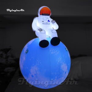 Figura Inflable de Astronauta con Luz sobre Base Lunar Azul - Decoración Luminosa para Fiestas y Escenarios