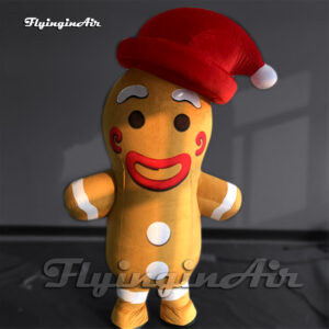 Disfraz de Hombre de Jengibre Inflable Gigante para Espectáculos de Desfile - Con Gorro Rojo Navideño para Eventos