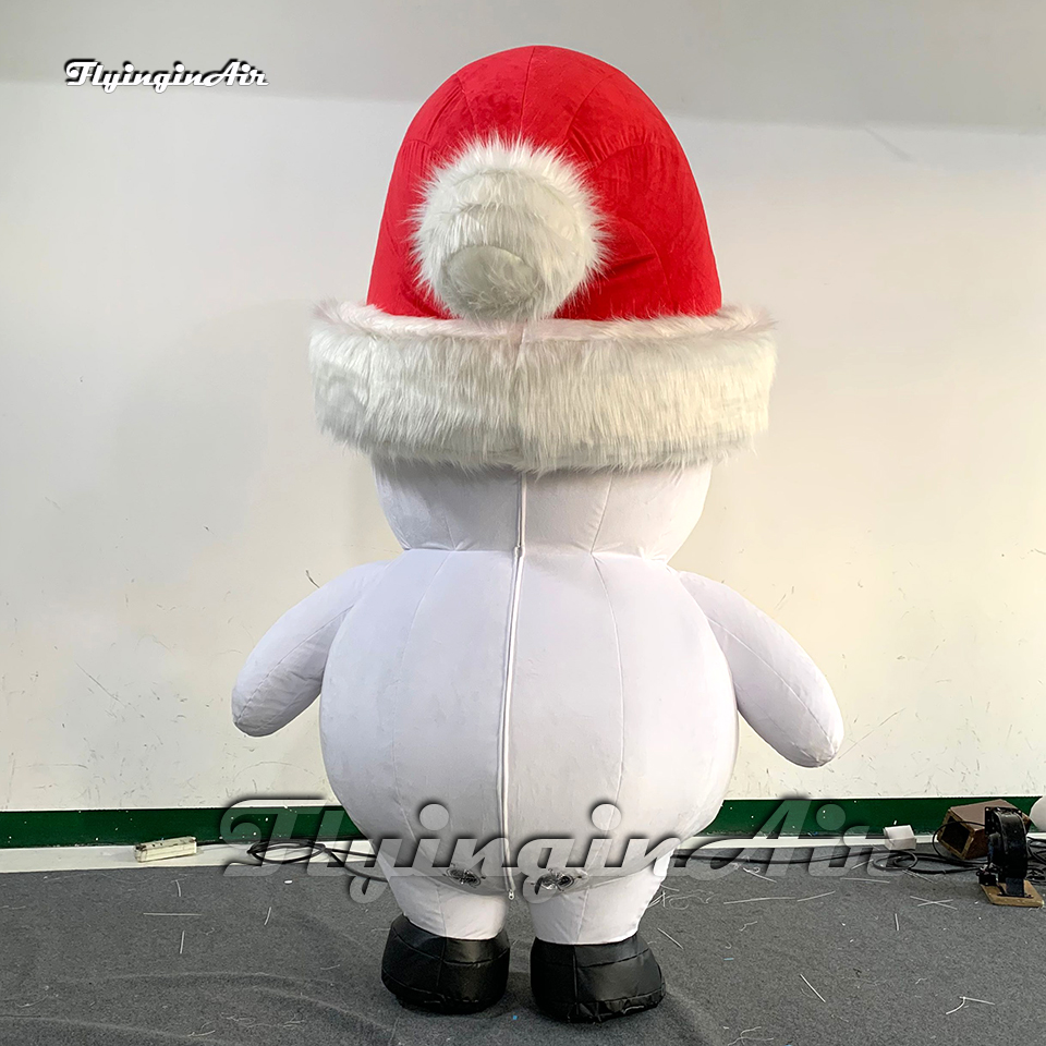 Disfraz de muñeco de nieve inflable para adultos con gorro rojo navideño2