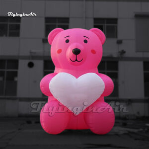 Globo de oso de dibujos animados inflable gigante rosa con corazón